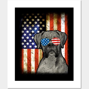 Boxer Dog 4th Of July American Flag Patriotic Gift Posters and Art